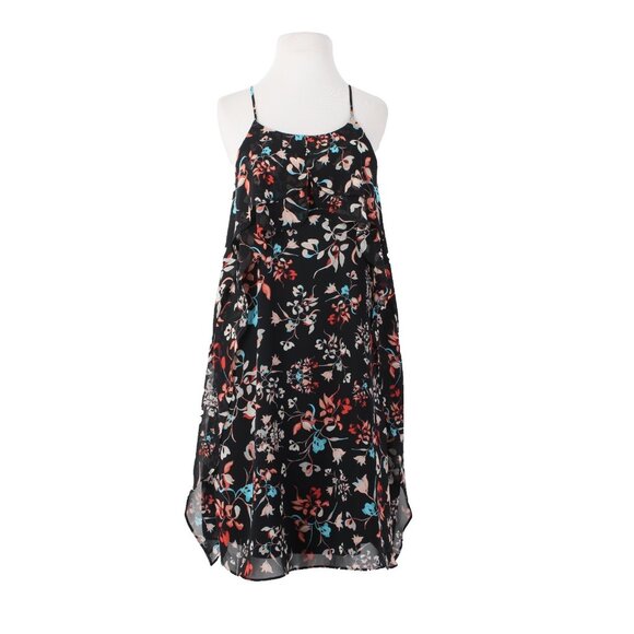BCBG Maxazria Dress $178 Sz L Black Multi Color Floral 100% Polyester Dress - Picture 1 of 14